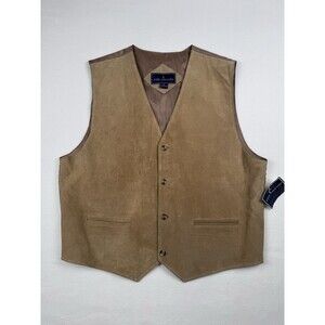 John Ashford Men's  Suede Leather Vest Button Up Tan XL Western Rodeo Biker VTG